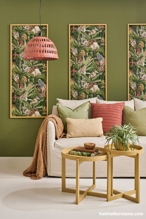 Living room featuring Resene paints and Resene wallpaper