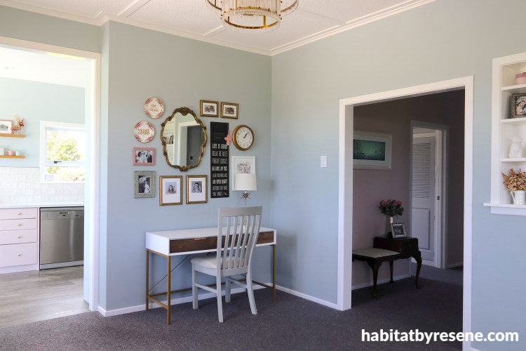 Living room, home office, blue home office