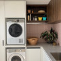 Laundry, combined kitchen and laundry, kitchen and laundry featuring Resene Barely There