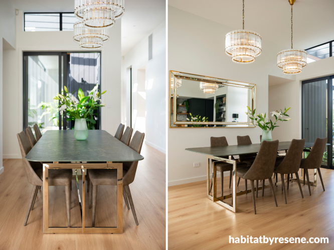 Dining room, neutral dining room, neutral dining room featuring Resene Half Sea Fog