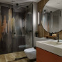 Bathroom featuring vanity in Resene Prairie Sand and ceiling in White