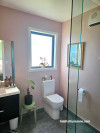 Bathroom with soft pink walls