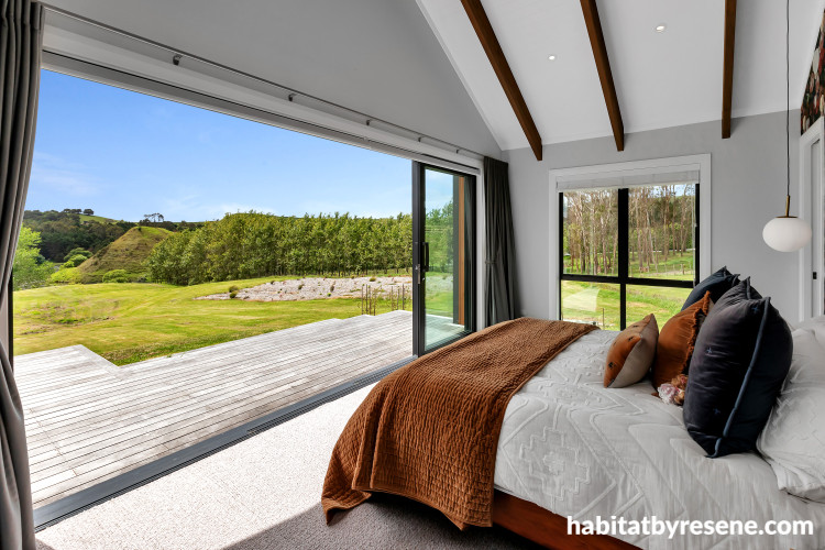 Master bedroom with light great walls and white ceiling