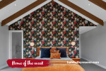 Bedroom with feature wall in bold floral Resene wallpaper