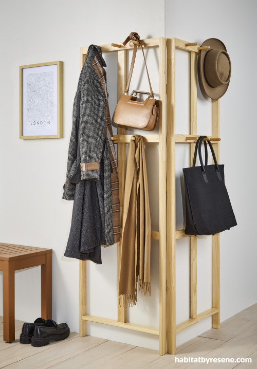 A corner coat rack