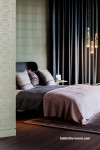 Bedroom featuring ornate Resene wallpaper