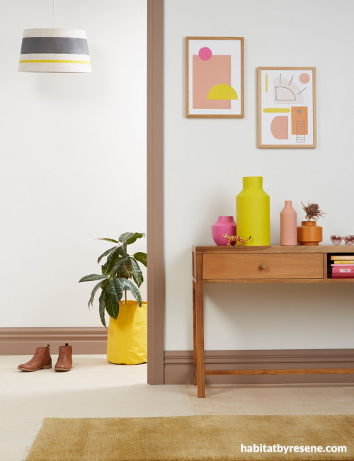 Fluoro colours, Resene Tablelands, DIY artwork, Bright Yellow, Bright Pink