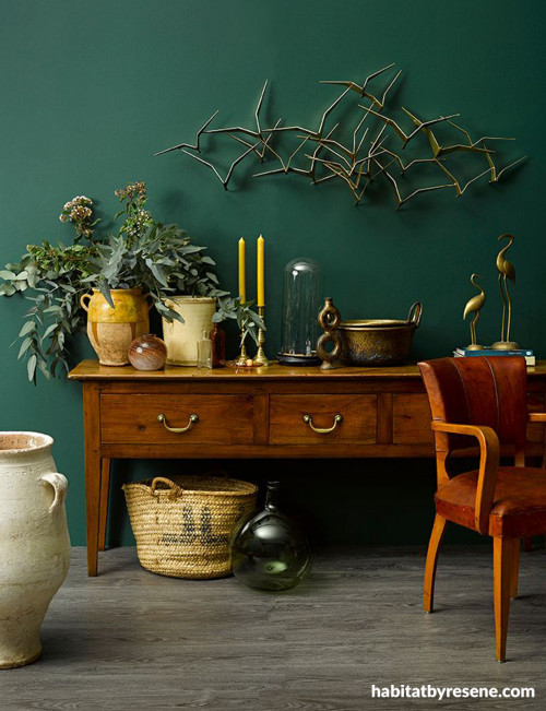 Green paint, Dark Green Paint, Heritage interior design, Resene Mother Nature, Vintage, Antiques
