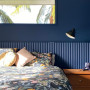 Bedroom, bold blue bedroom, blue bedroom, bedroom featuring Resene Bunting