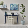 Blue office, blue and white office