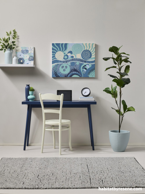 Blue office, blue and white office