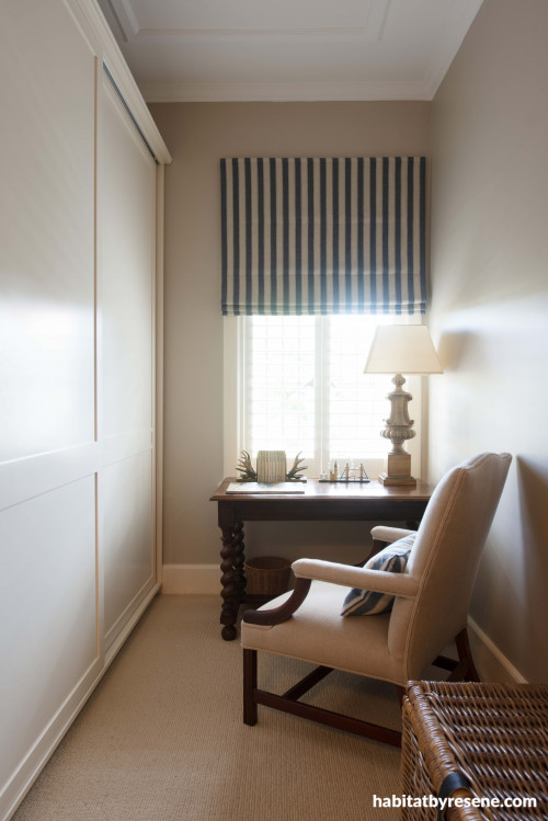 This handy workspace needed a smart, adaptable palette, leading to the selection of Resene Tea, which complements the warm timbers and textiles.