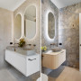 Bathroom featuring stone tiles and neutral tones