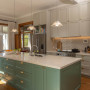 kitchen; green and white kitchen