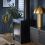 Livingroom with painted blue and cosy fireplace