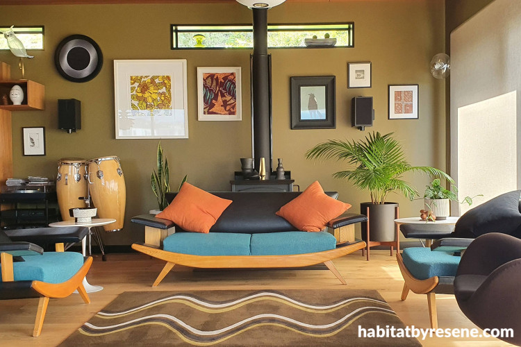 Living room, green living room, earthy green living room