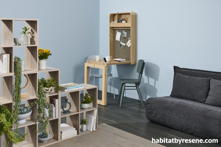 Living area, lounge, open-plan room, blue living area, blue lounge