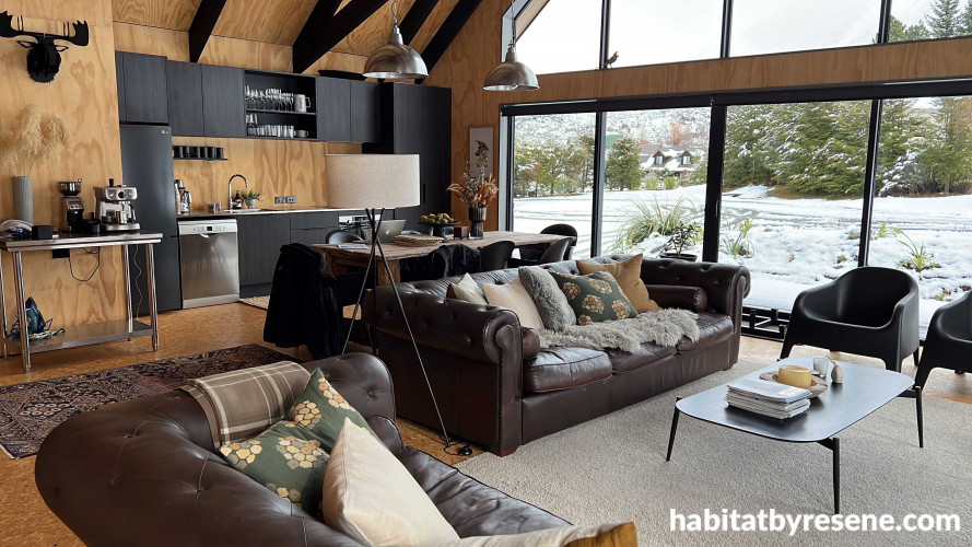 Living area, living area featuring Resene Black and Resene Half Masala