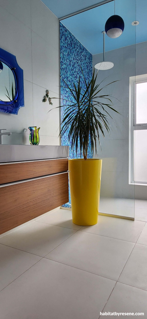 Bathroom, blue bathroom, blue tile bathroom