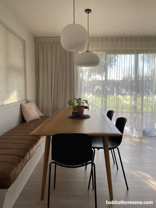 Dining room, neutral dining room, dining room featuring Resene Barely There