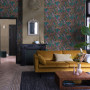 Living room, Living room with dramatic wallpaper, living room with dark floral wallpaper