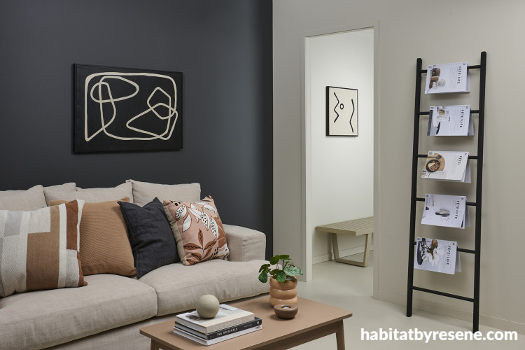 Living room with grey and white walls