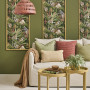 Living room, wallpaper, green living room, wallpaper feature