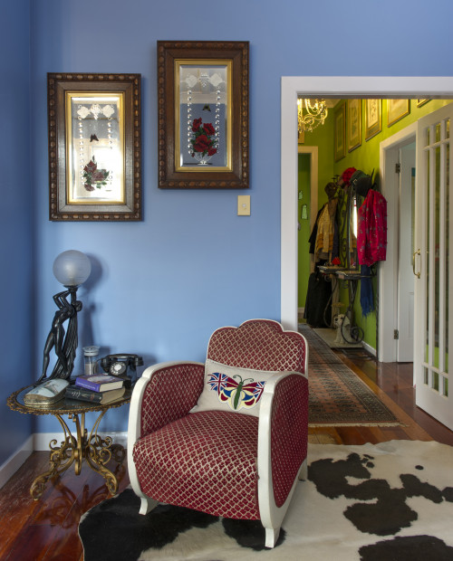 vintage, upcycled, blue interiors, chair, green