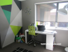Home office, feature wall,, study decor, mural ideas, geometric wall, green office