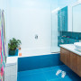 blue bathroom, blue bathroom tiles, white and blue, bathroom decorating, blue interior
