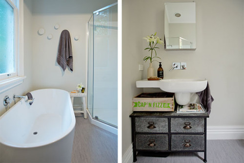 bathroom, freestanding bath, freestanding tub, neutral bathroom, grey and white bathroom, resene