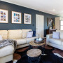 living room, blue, bold, feature wall