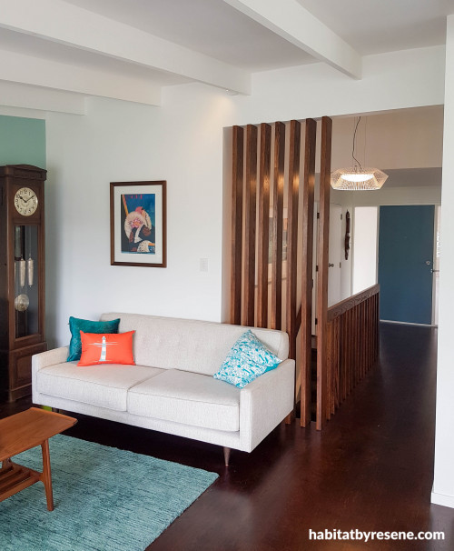 blue living room, blue, living room, modern, beach house, mid century, apartment, hallway,