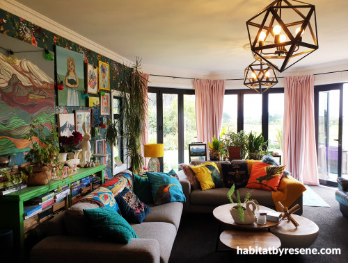 living room inspiration, wallpaper inspiration, colourful interior ideas, wallpaper feature, resene