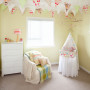 yellow nursery, green nursery, bunting, baby's room, children's bedroom