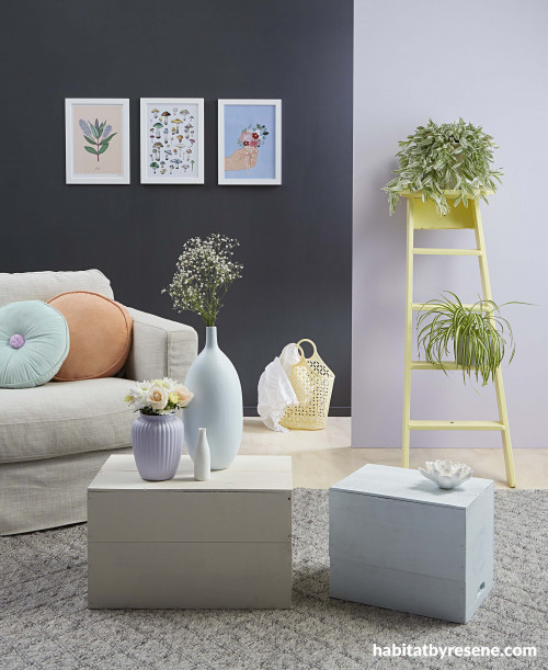 scandi living room, scandi furniture, pastel living room, pastel decorating, resene 