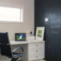 study, black and white, blackboard paint, interior, noticeboard, desk