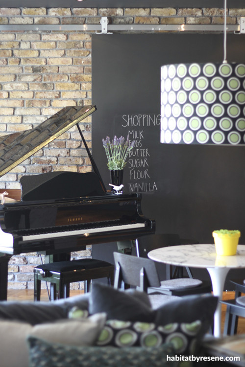 apartment, interior, blackboard paint, chalkboard, industrial door