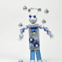 recycling project, robot, kids, children, DIY, silver paint, blue paint