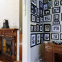 study, nook, traditional study, photo gallery wall, picture frame wall, black and white, paint