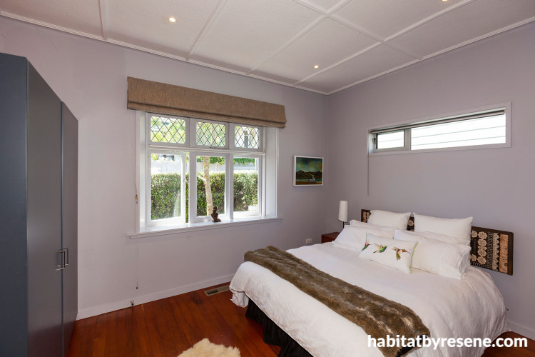 grey bedroom, renovated villa, grey paint, painted ceiling, dark grey paint, light grey paint