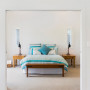 bedroom, white bedroom, white interior, resene white pointer, cottage, blue and white
