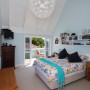 blue bedroom, master bedroom, sea cottage, resene cut glass