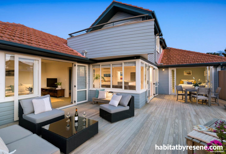 house exterior, blue exterior, blue house, painted weatherboards, weatherboard exterior