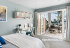 bedroom, boys bedroom, coastal bedroom, deck, indoor outdoor flow, blue bedroom 