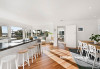 kitchen, white kitchen, open plan living, dining room, white dining room, sunny kitchen 
