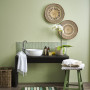 green bathroom, black vanity, green tiles, green paint, bathroom decorating