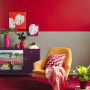 retro, red paint, interior design, grey paint, bright coloured room