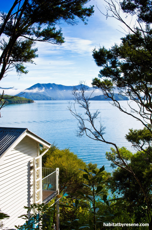 retro bach, holiday home, Malborough Sounds, bach view