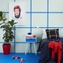 80s revival, 80s inspired bedroom, grid feature wall, blue bedroom, green bedroom, memphis bedroom